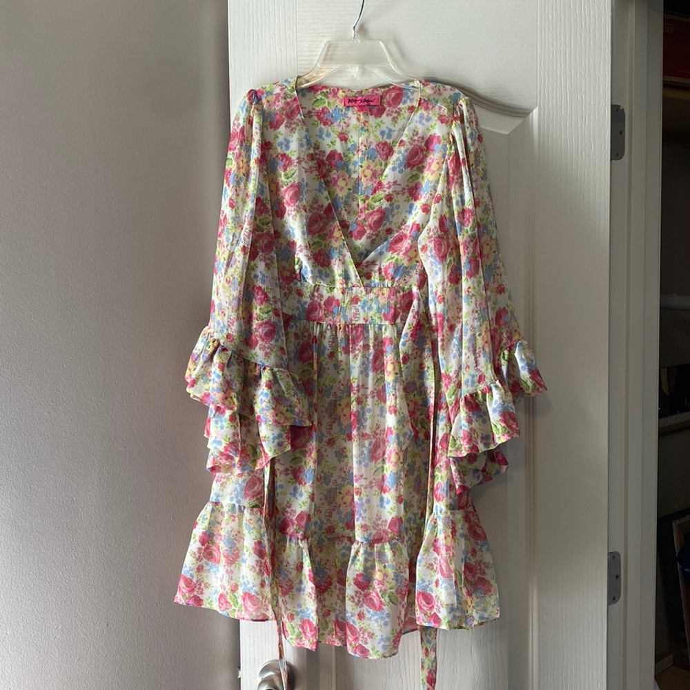 Floral Wrap Mini Dress in Pink and Cream